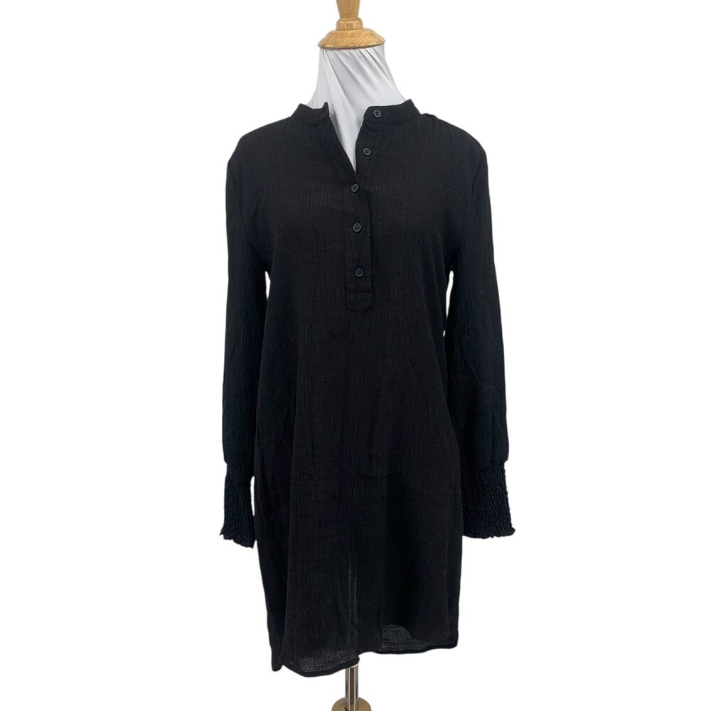 Steve Madden Dress Womens XS Extra Small Black Semi Sheer Smocked Wrist Textured
